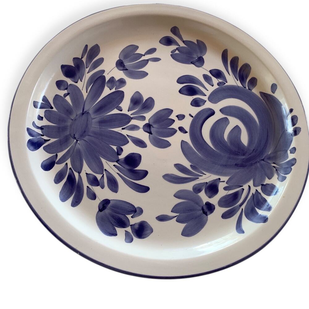 Pizzato Large Round Platter Blue White Floral Handmade Handpainted Italy 16 Inch